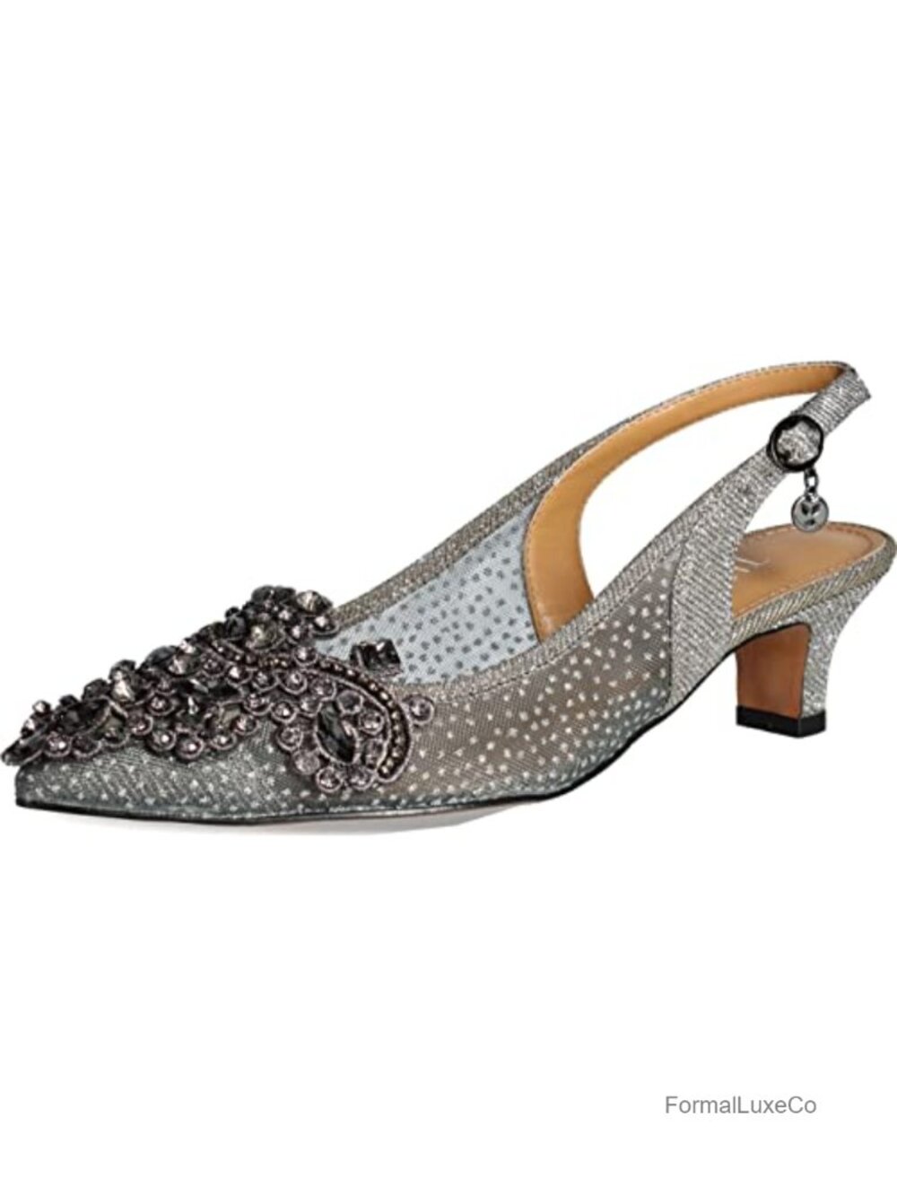 Women's Floral Mesh Slingback Kitten Heel Pump with Memory Foam